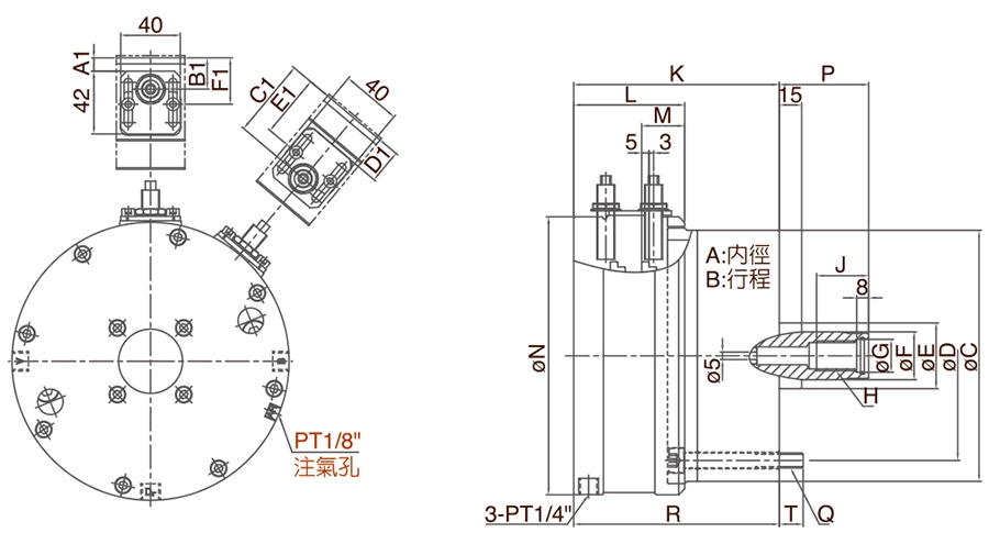 LS-RE(A) Compact Solid Rotary Hydraulic Cylinders(Built-In Check Value)